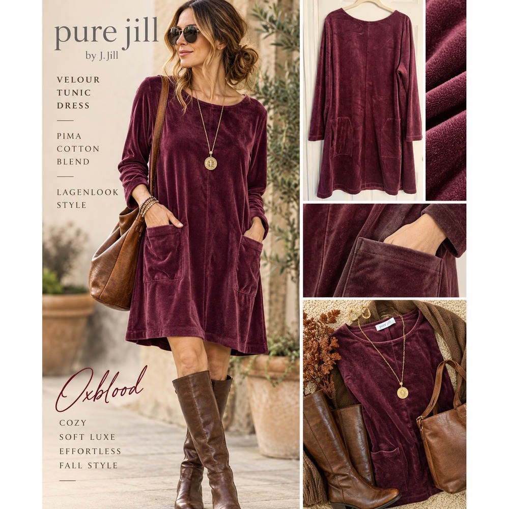 Pure Jill Oxblood Velour Tunic Dress XL Pima Cotton Lagenlook Pockets